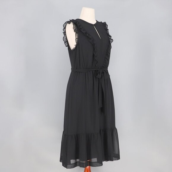 BODEN Elise Midi Dress in Black Draped Georgette Ruffle Notch Neck Size 12 - Picture 5 of 9